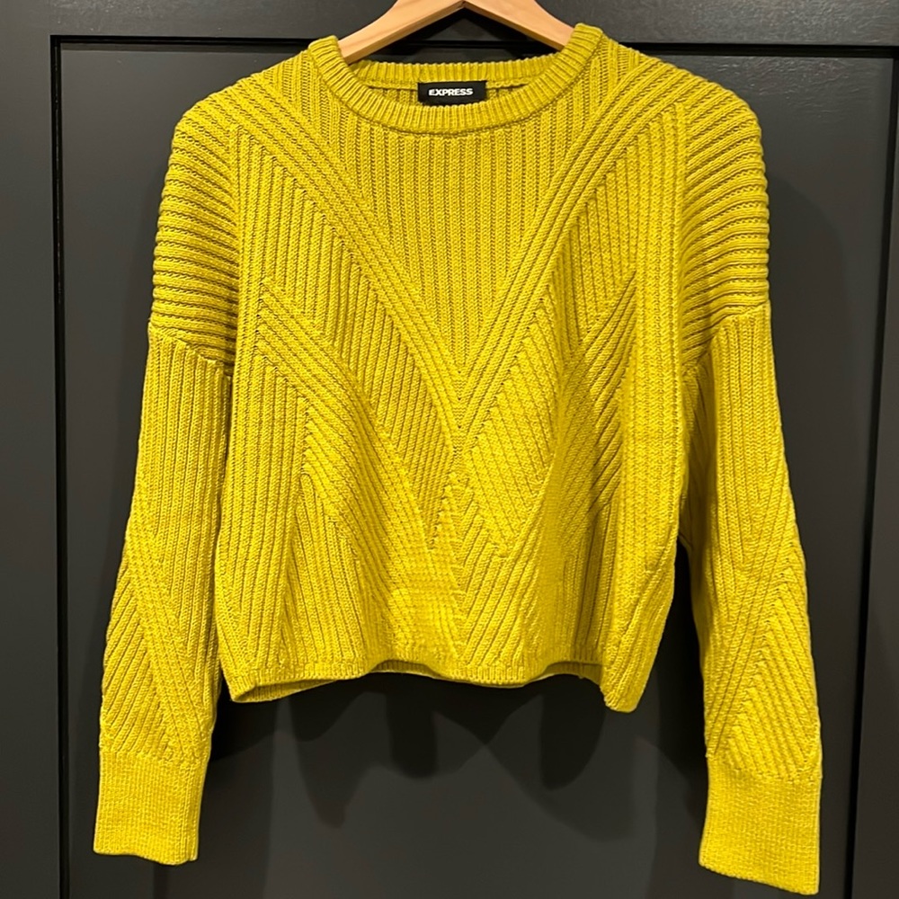 Express Yellow Cropped Cable Knit Sweater